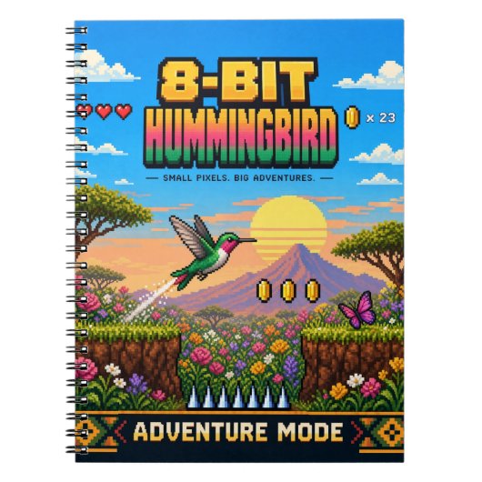 Kolibrie, Retro 8-Bit Pixelkunst Notitieboek (Voorkant)