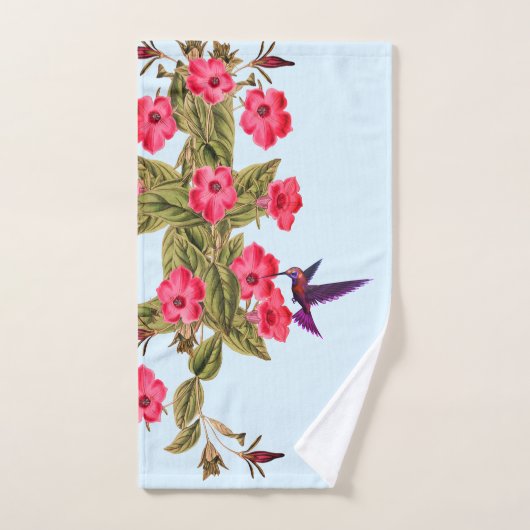 Kolibrie rode bloemen hemelsblauwe achtergrond bad handdoek (Handdoek)