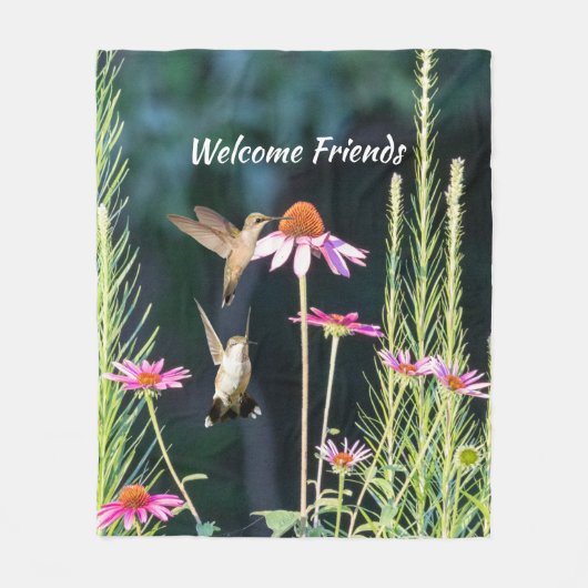 Kolibrie & Roze Echinacea Knuffeldekentje van Flee Fleece Deken (Voorkant)