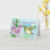Kolibrie Roze Hollyhock Bloemen Gelukkige Verjaard Kaart (Gele Bloem)