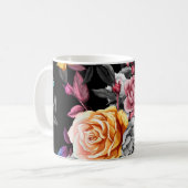 Kolibrie, rozen: waterverf zwarte achtergrond koffiemok (Voorkant links)