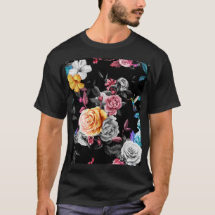 Kolibrie, rozen: waterverf zwarte achtergrond t-shirt
