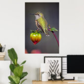 Kolibrie rust op bloemknop poster (Thuiskantoor)