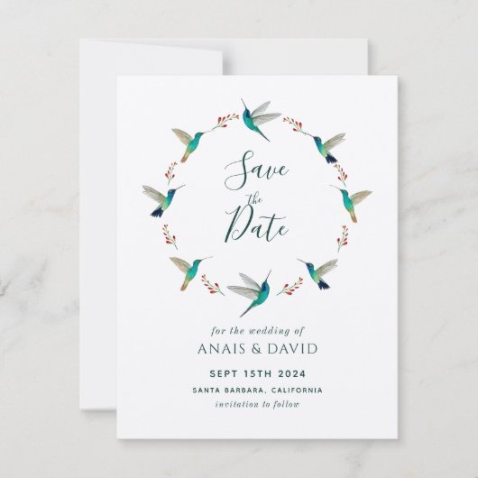 Kolibrie Save the Date Kaart (Voorkant)