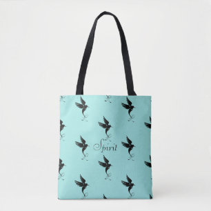 Kolibrie silhouet op licht teal tote bag
