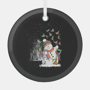 Kolibrie Sneeuwman Vrolijk Kerstfeest Glas Ornament