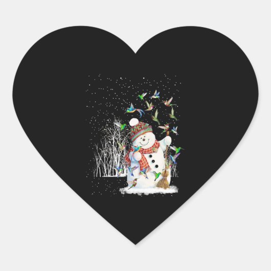 Kolibrie Sneeuwman Vrolijk Kerstfeest Hart Sticker (Voorkant)