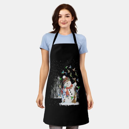 Kolibrie Sneeuwman Vrolijk Kerstfeest Schort (Gedragen)