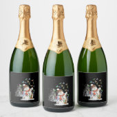 Kolibrie Sneeuwman Vrolijk Kerstfeest Sparkling Wijnetiket (Flessen)