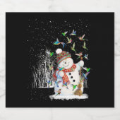 Kolibrie Sneeuwman Vrolijk Kerstfeest Sparkling Wijnetiket (Enkel label)