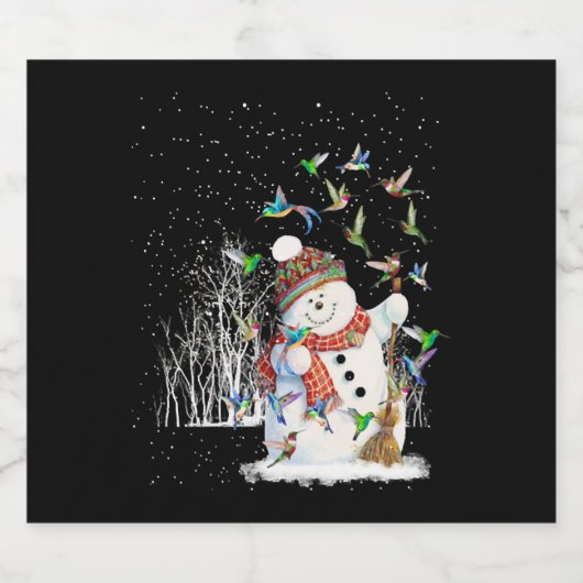 Kolibrie Sneeuwman Vrolijk Kerstfeest Sparkling Wijnetiket (Enkel label)