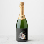 Kolibrie Sneeuwman Vrolijk Kerstfeest Sparkling Wijnetiket (Voorkant)