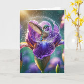 Kolibrie spettert in een Paarse iris Kaart (Gele Bloem)