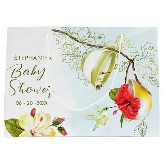 Kolibrie Tea Party Baby shower Groot Cadeauzakje (Voorkant)