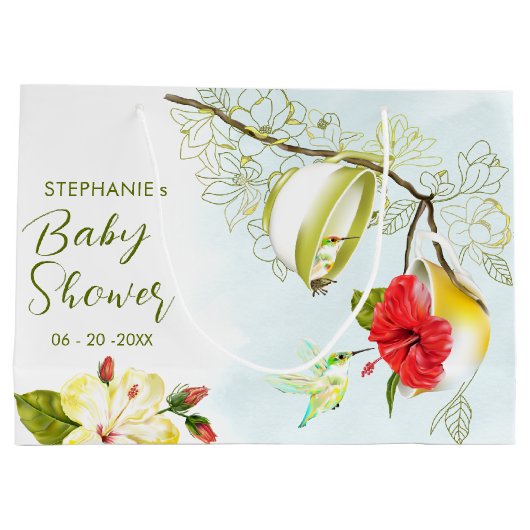 Kolibrie Tea Party Baby shower Groot Cadeauzakje (Achterkant)