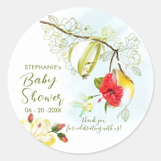 Kolibrie Tea Party Baby shower Ronde Sticker (Voorkant)
