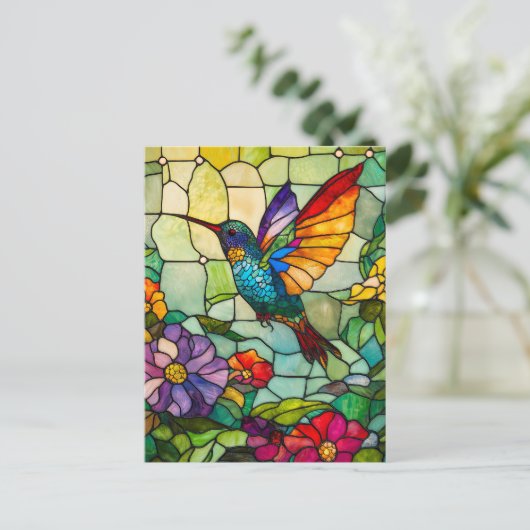 Kolibrie Tiffany-stijl venster Feestdagenkaart (Staand voorkant)