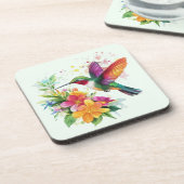 Kolibrie tropische bloemen bier onderzetter (Linkerzijde)