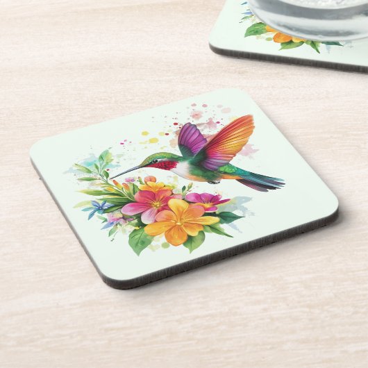 Kolibrie tropische bloemen bier onderzetter (Linkerzijde)