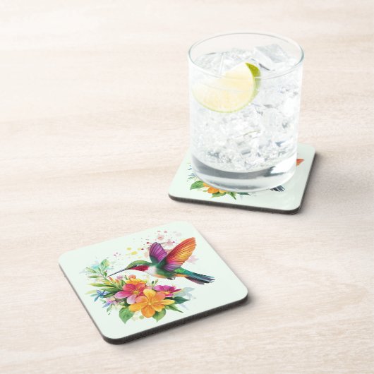 Kolibrie tropische bloemen bier onderzetter (Rechterzijde)