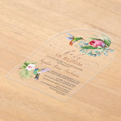 Kolibrie Tropische Bloemen Meisje Baby in Bloei Acryl Uitnodigingen (Laagn)