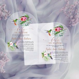 Kolibrie Tropische Bloemen Meisje Baby in Bloei Acryl Uitnodigingen