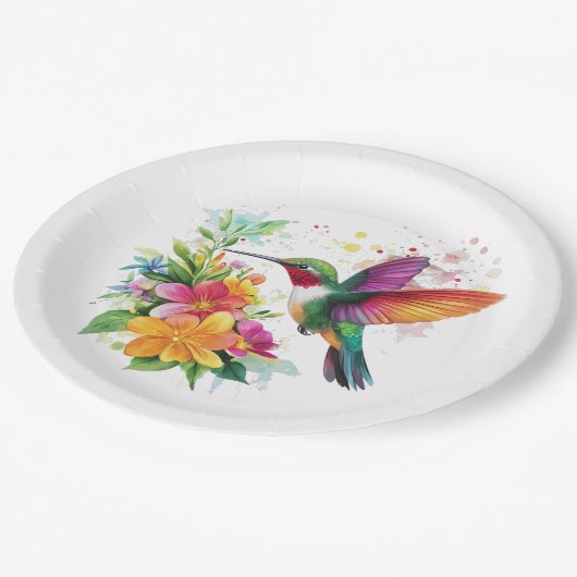 Kolibrie tropische bloemen papieren bordje (Gekanteld)