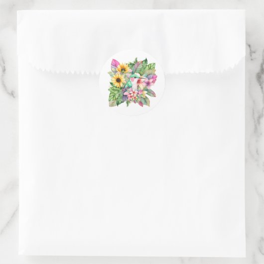 Kolibrie & tropische bloemen ronde sticker (Tas)