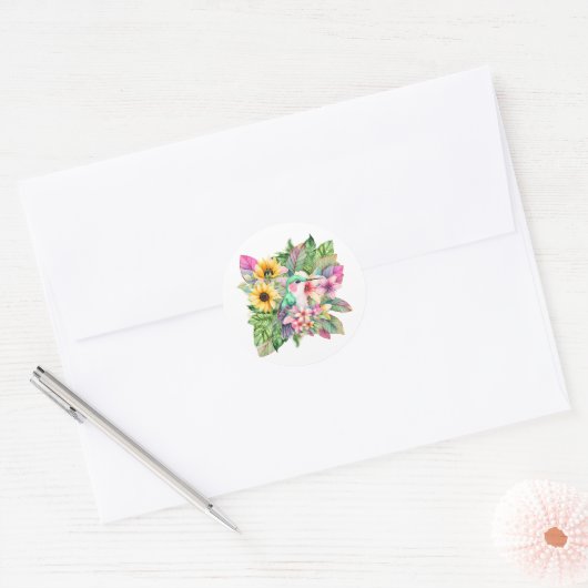 Kolibrie & tropische bloemen ronde sticker (Envelop)