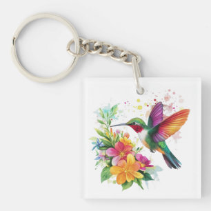Kolibrie tropische bloemen sleutelhanger