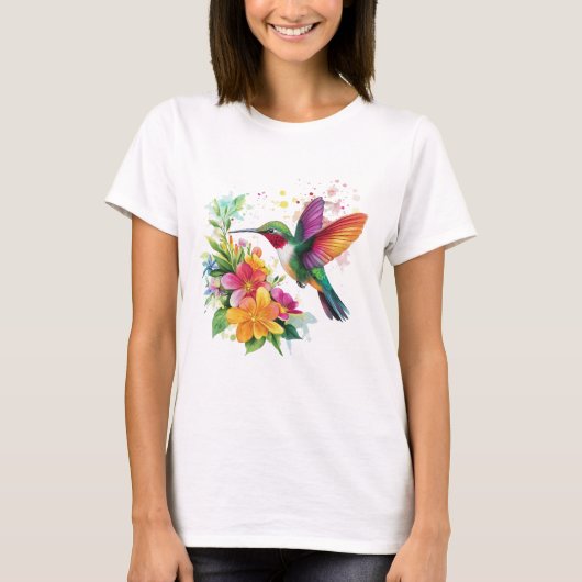 Kolibrie tropische bloemen t-shirt (Voorkant)