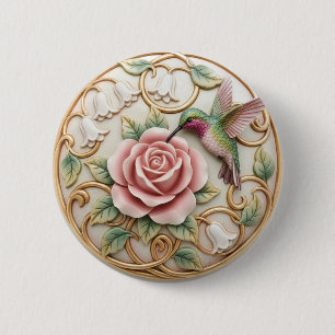 Kolibrie Vintage Victoriaanse Roze Roos Bloemig Ronde Button 5,7 Cm