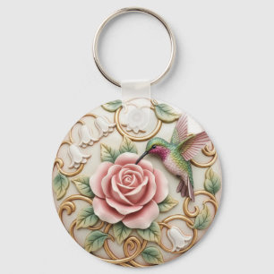 Kolibrie Vintage Victoriaanse Roze Roos Bloemig Sleutelhanger