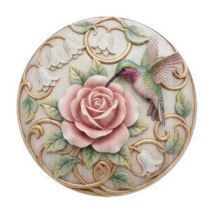 Kolibrie Vintage Victoriaanse Roze Roos Bloemig Snijplank