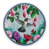 Kolibrie Vliegen In Bloementuin Keramische Knop (Voorkant)