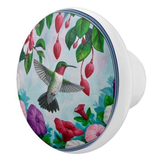 Kolibrie Vliegen In Bloementuin Keramische Knop (Rechts)
