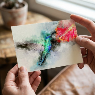 Kolibrie vliegen met bloem Waterverf - 01 Briefkaart