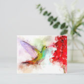 Kolibrie vliegen met bloem Waterverf - 03 Briefkaart (Staand voorkant)
