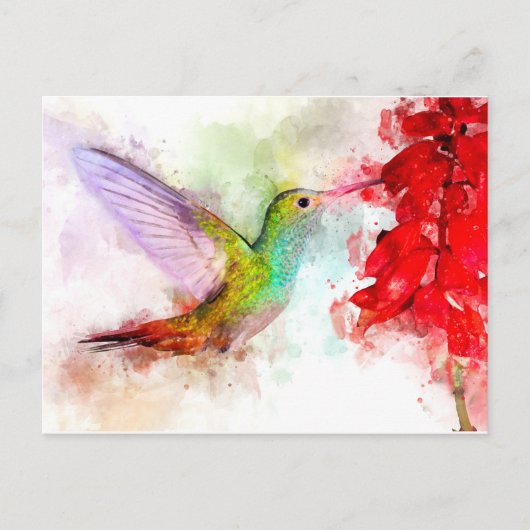 Kolibrie vliegen met bloem Waterverf - 03 Briefkaart (Voorkant)