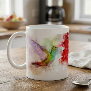 Kolibrie vliegen met bloem Waterverf - 03 Koffiemok