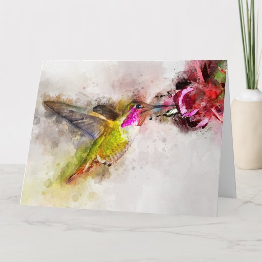 Kolibrie vliegen met bloem Waterverf - 04 Bedankkaart (Voorkant)