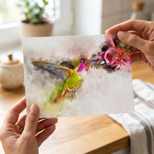 Kolibrie vliegen met bloem Waterverf - 04 Briefkaart