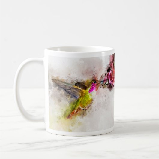 Kolibrie vliegen met bloem Waterverf - 04 Koffiemok (Links)