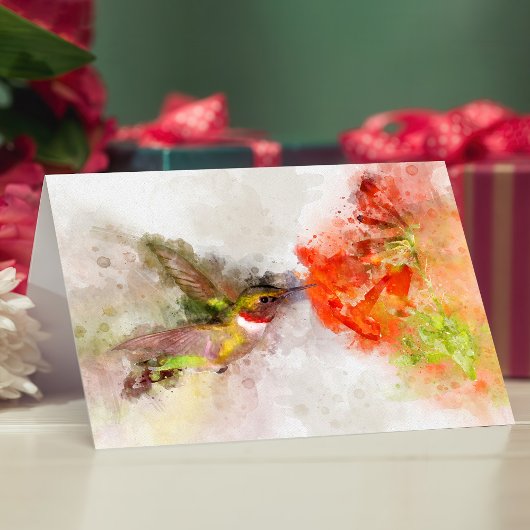 Kolibrie vliegen met bloem Waterverf - 05 Bedankkaart