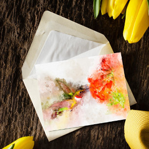 Kolibrie vliegen met bloem Waterverf - 05 Briefkaart