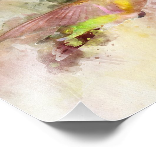 Kolibrie vliegen met bloem Waterverf - 05 Foto Afdruk (Hoek)