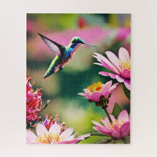 Kolibrie vliegen naar een bloemen Puzzel (Verticaal)