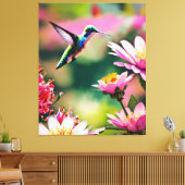 Kolibrie vliegend naar een bloemen Canvas Print (Insitu (Woonkamer))