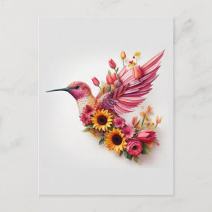 Kolibrie vliegt met bloemen briefkaart