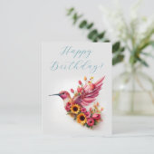 Kolibrie vliegt met bloemen Gefeliciteerd Briefkaart (Staand voorkant)